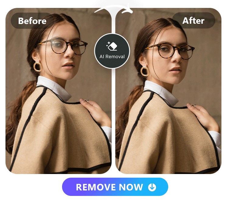 a woman wearing glasses photo and the glare on the glasses removed photo side by side